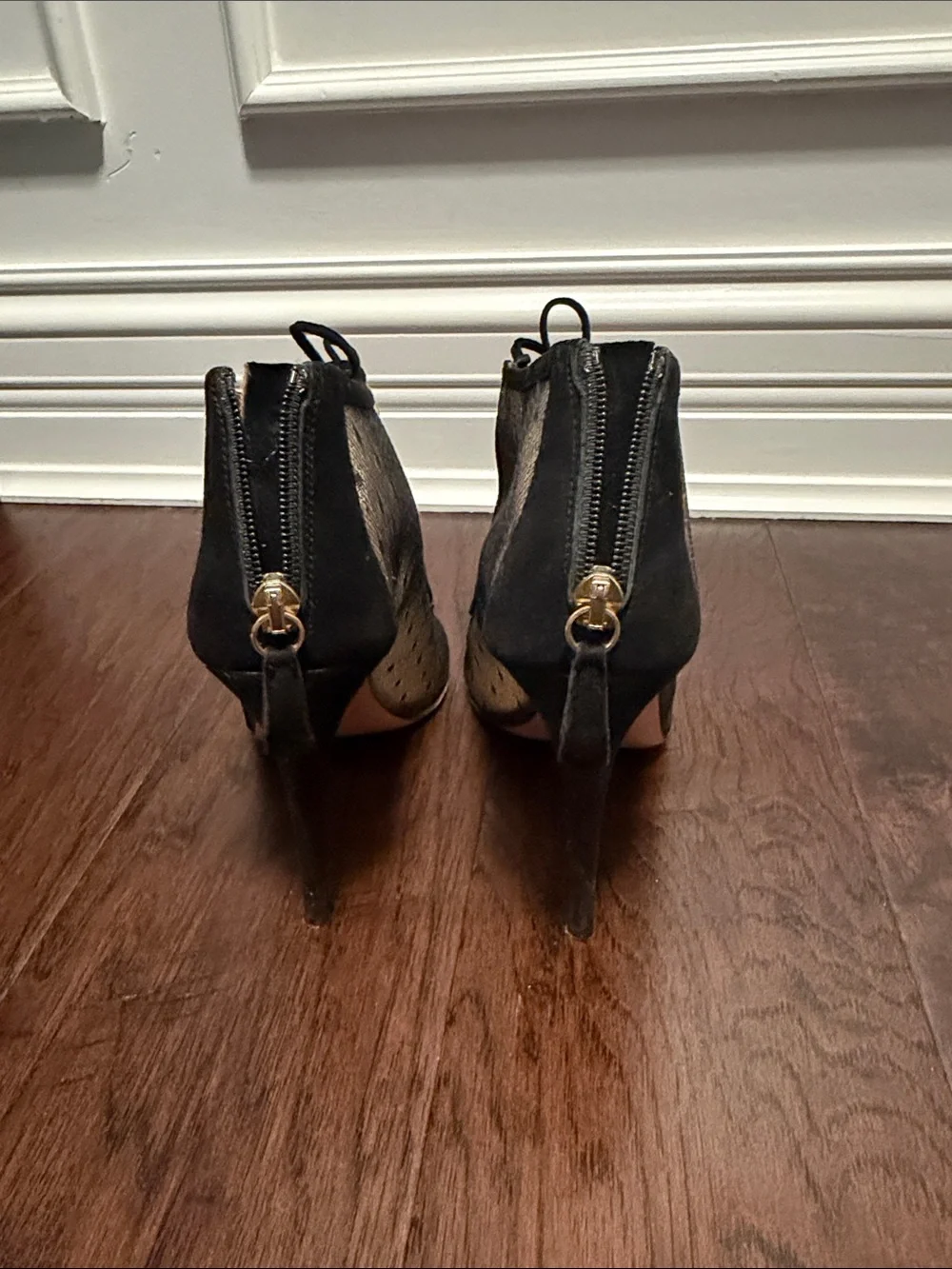 Aquazzura Black Sheer Polka Dot Lace-Up Peep-Toe Stiletto Booties